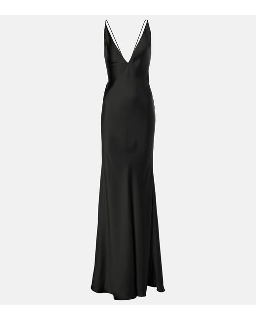 The New Arrivals Ilkyaz Ozel Black Open-Back Satin Gown