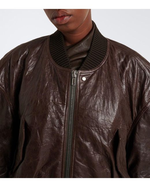 Rick Owens Brown Secchia Leather Bomber Jacket