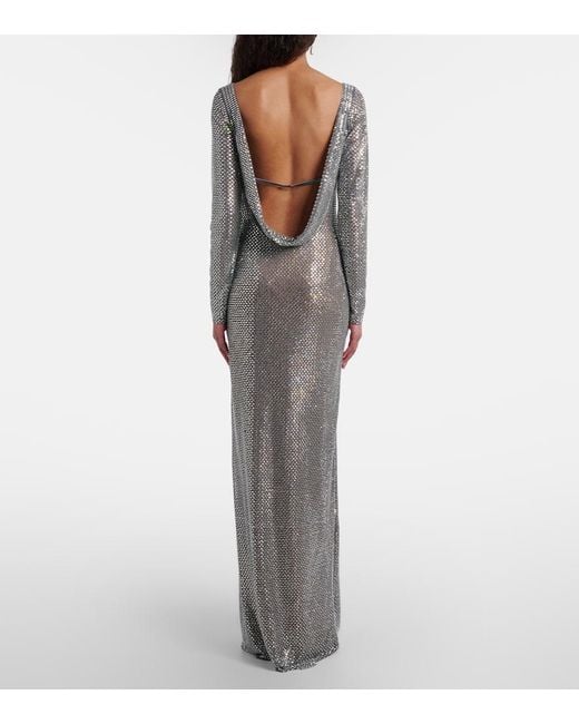 Self-Portrait Gray Embellished Maxi Dress