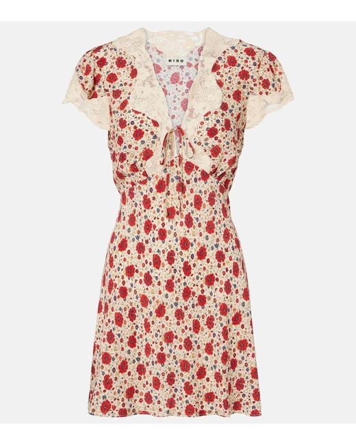 RIXO London Womens Red Lacie LaceTrimmed Floral Minidress