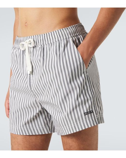Zegna White Striped Swim Trunks for men