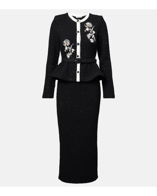 Self-Portrait Black Textured Floral-Detail Midi Dress
