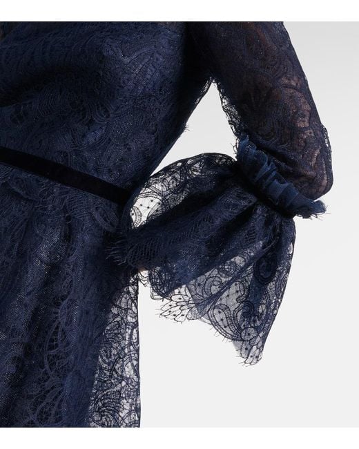 Costarellos Blue Ruched Lace Gown