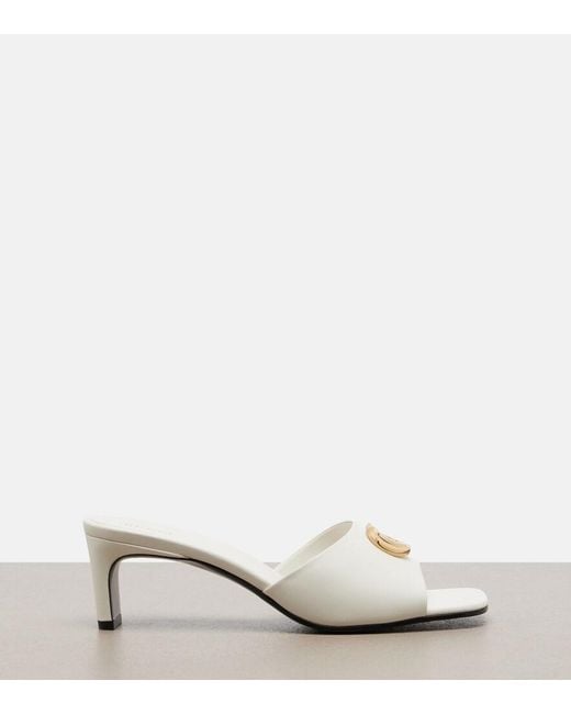 Gucci White Double G Leather Mules