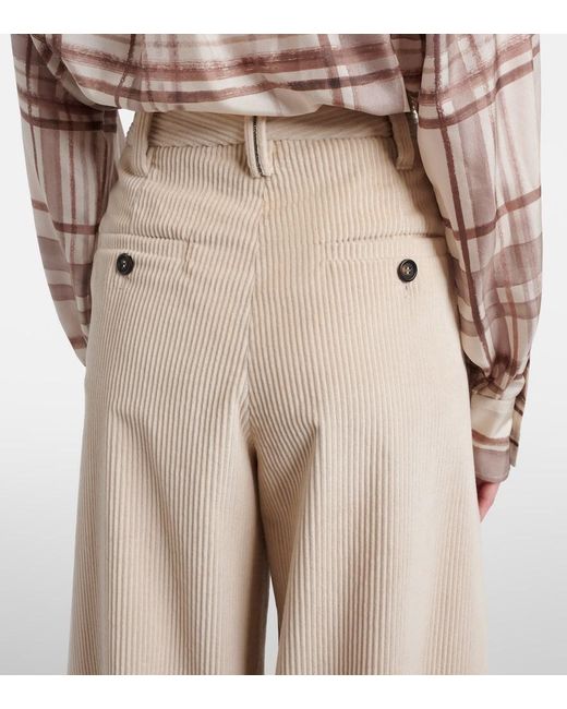 Brunello Cucinelli Natural Cotton Corduroy Wide-Leg Pants