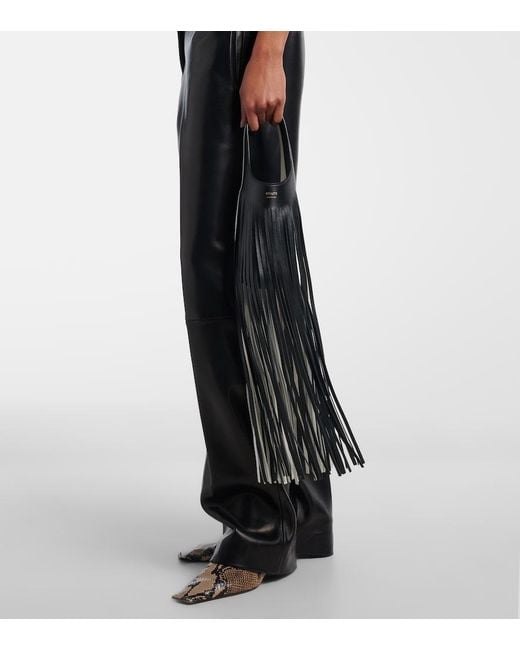 Khaite White Livia Small Fringed Leather Tote Bag
