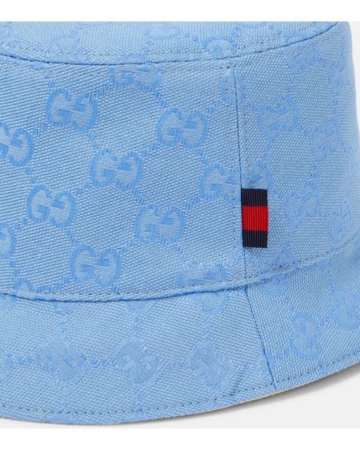 Gucci Blue Gg Canvas Reversible Bucket Hat, , , Gg Canvas