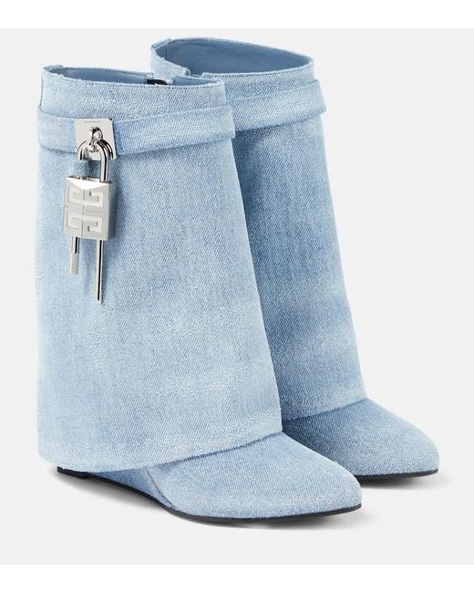 Givenchy Blue Shark Lock Ankle Boots
