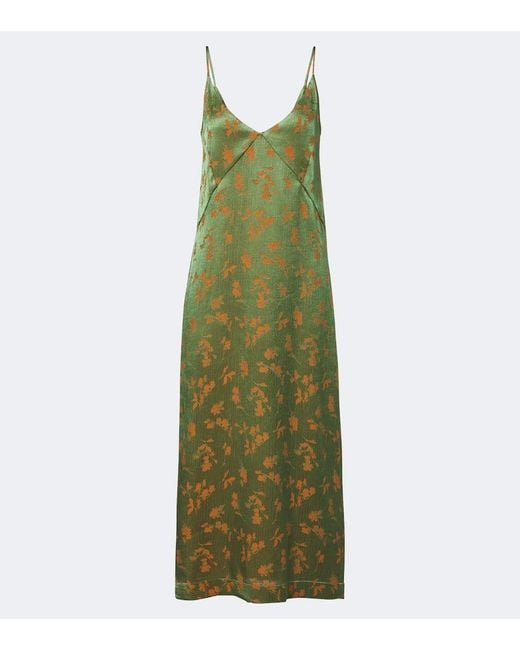 Dries Van Noten Green Floral Jacquard Satin Slip Dress