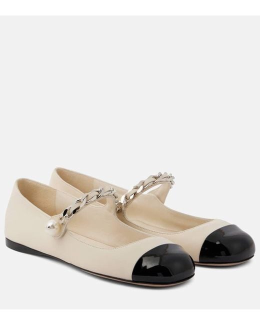 Miu Miu Natural Embellished Leather Ballet Flats