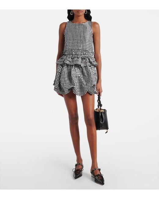 Ganni Black 'Crinkled Check Mini Bubble' Skirt