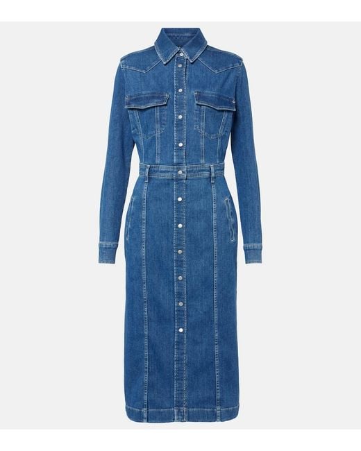 7 For All Mankind Blue Denim Midi Dress