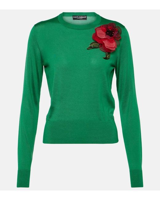 Dolce & Gabbana Green Verzierter Pullover aus Seide