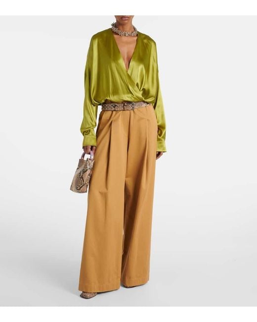Dries Van Noten Green Draped Silk-Blend Satin Blouse