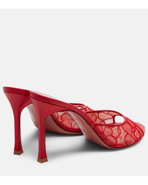AMINA MUADDI Red Alexa Leather-Trimmed Lace Mules