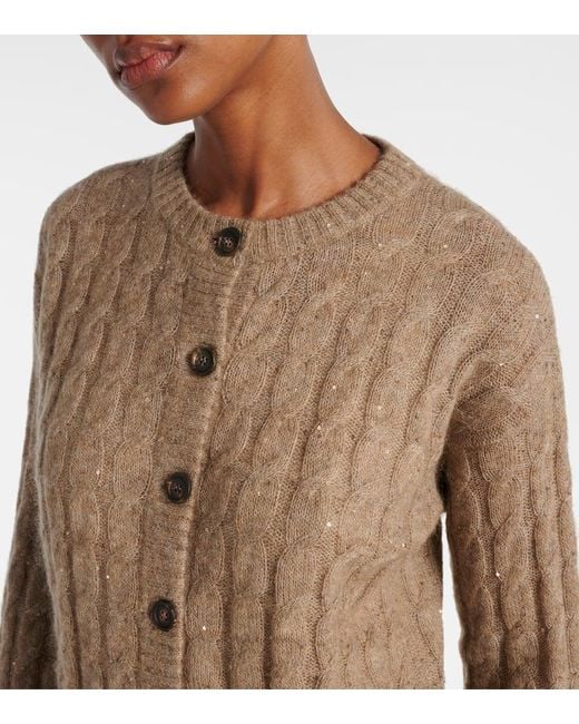 Cardigan Trenzado Con Lentejuelas Brunello Cucinelli de color Brown