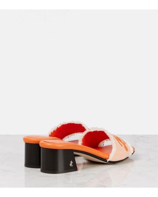 Jimmy Choo Orange Joa 45 Embroidered Canvas Mules