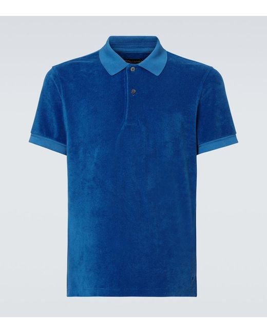 Tom Ford Blue Cotton-Blend Terry Polo Shirt for men