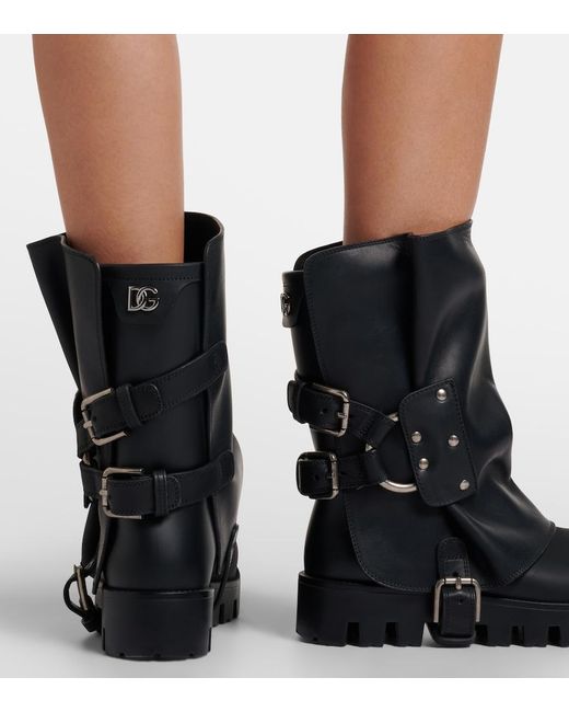 Dolce & Gabbana Black Leather Biker Boots