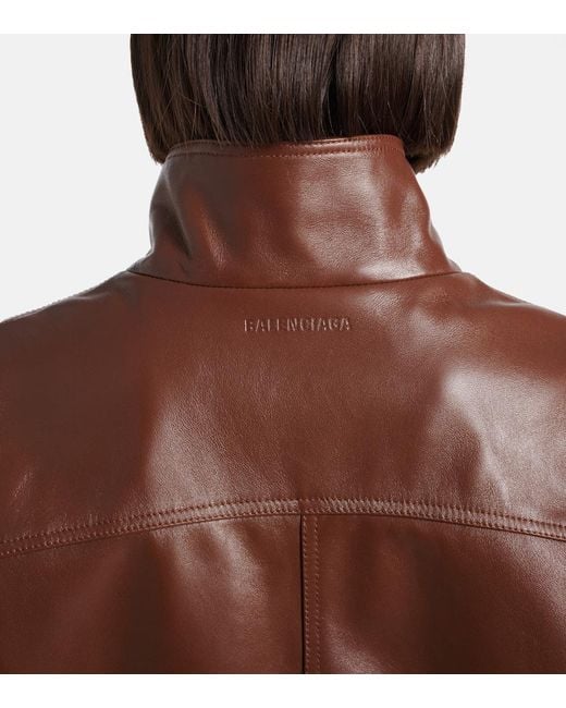 Balenciaga Brown Cropped Oversized Leather Jacket