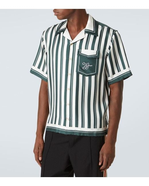 Wales Bonner Green June Striped Silk Bowling Shirt for men