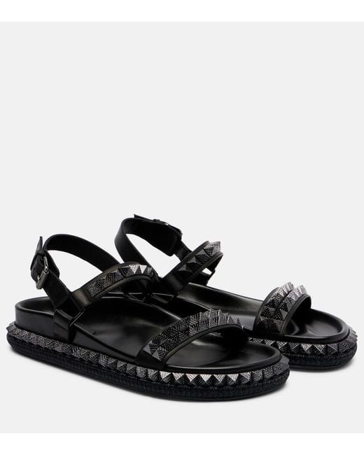 Christian Louboutin Black Pyrabizz Waxed-Leather Flat Sandals