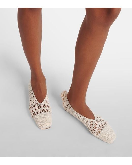 Magda Butrym White Floral-Applique Crochet Ballet Flats