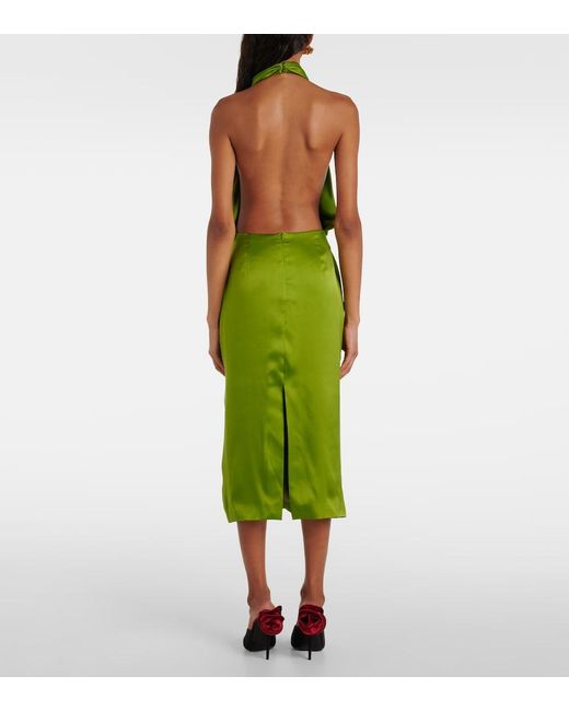 Magda Butrym Green Halterneck Silk Satin Midi Dress