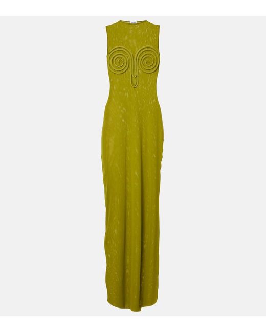 Jean Paul Gaultier Green Applique Mesh Maxi Dress