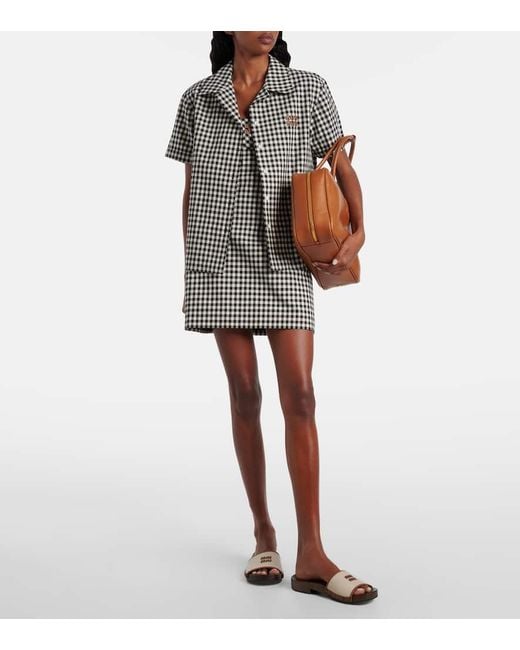 Camisa De Algodon A Cuadros Con Logo Miu Miu de color Black