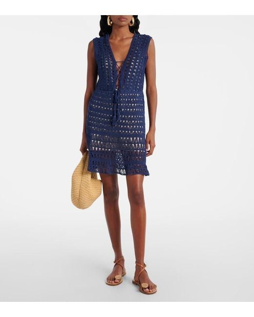 Anna Kosturova Blue Crocheted Cotton Minidress