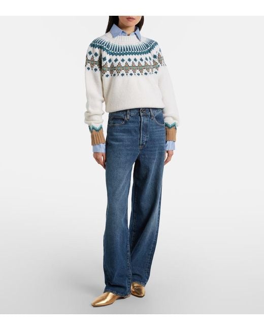 FRAME Blue High-Rise Wide-Leg Jeans Detour