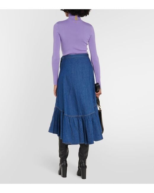 Polo Ralph Lauren Blue Ruffled Cotton Chambray Wrap Skirt
