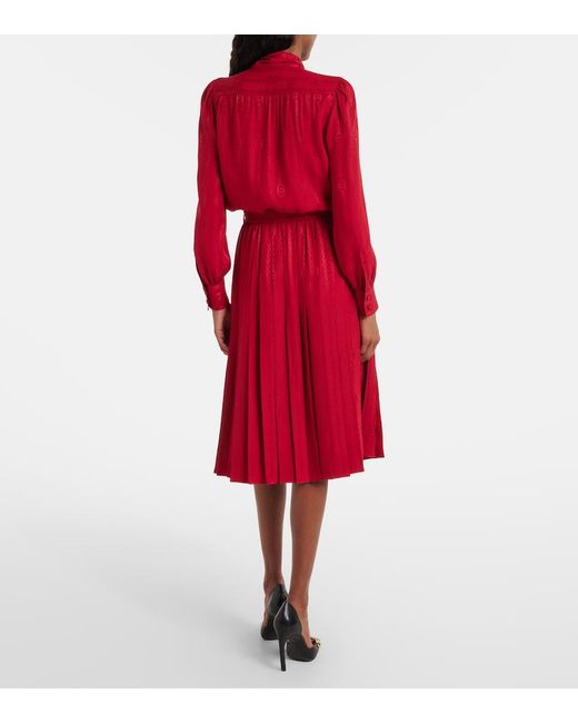 Gucci Red Interlocking G Silk Jacquard Midi Skirt