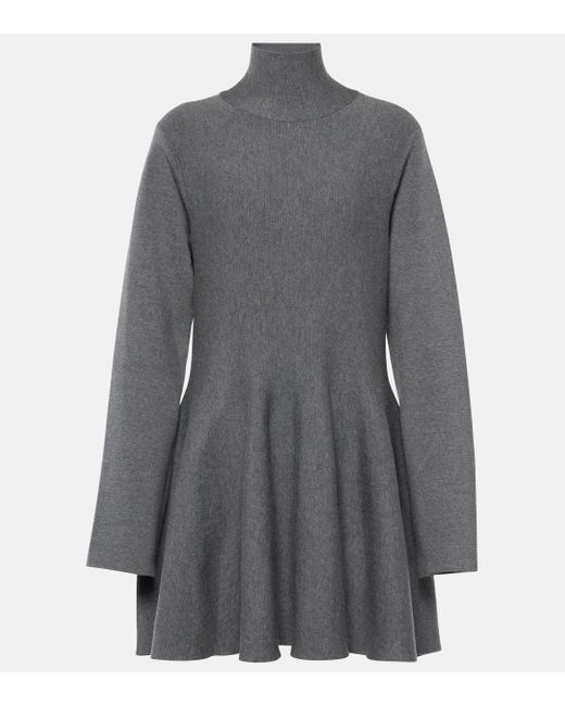 Khaite Gray Clarice High-neck Wool-blend Mini Dress