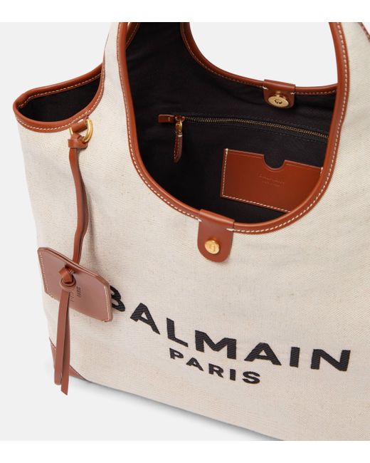 Balmain Natural B-army Leather-trimmed Canvas Tote Bag