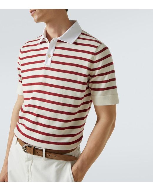 Brunello Cucinelli Red Striped Cotton Polo Shirt for men