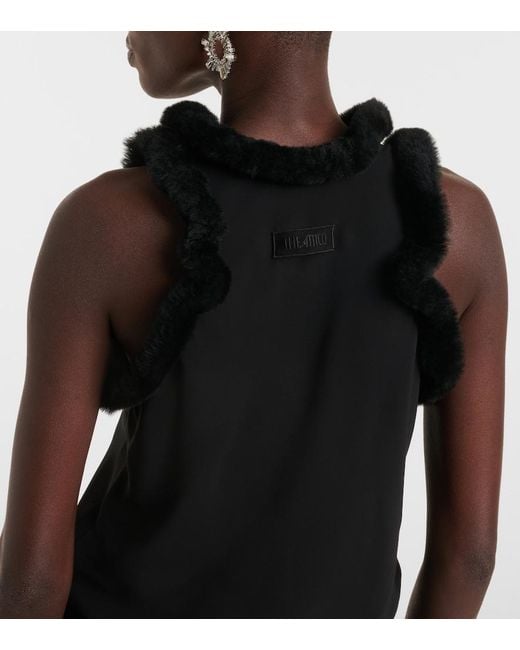 The Attico Black Faux Fur-Trimmed Midi Dress