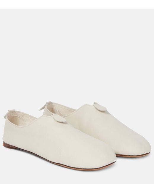 Loro Piana White Floaty Leather Slip-On Shoes
