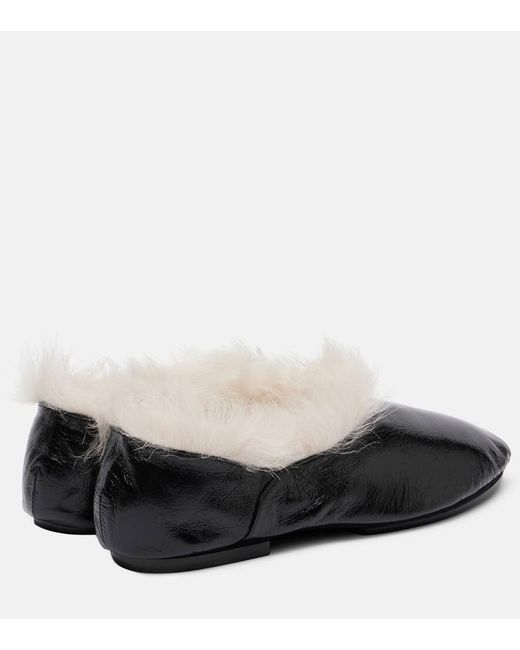 Jil Sander Black Slip-Ons Aus Leder Mit Shearling