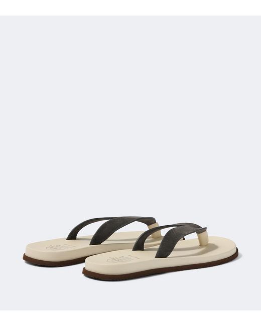 Brunello Cucinelli White Suede Thong Sandals for men