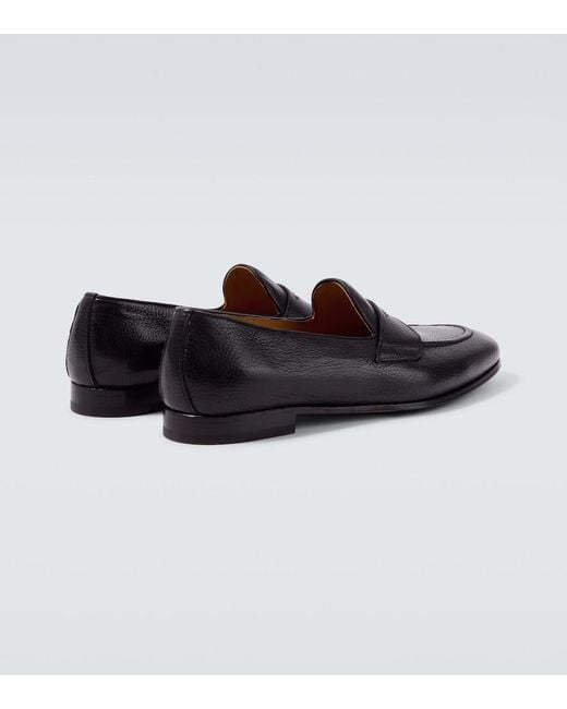 Kiton Black Leather Penny Loafers for men