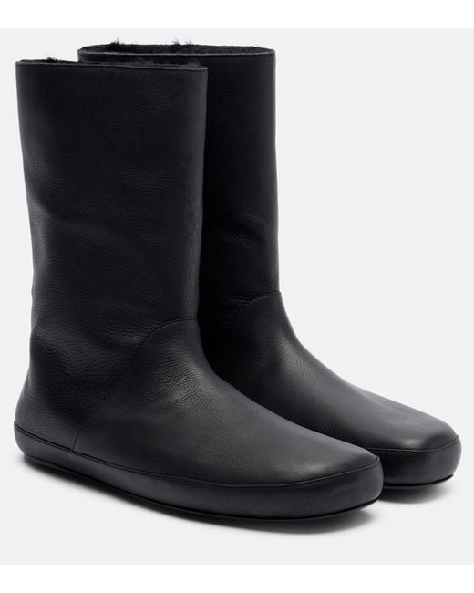 The Row Black Toni Shearling-Lined Leather Ankle Boots