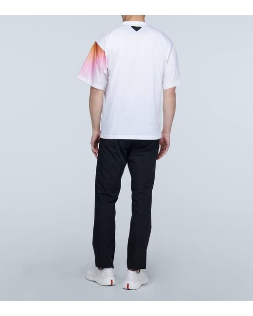 Prada White Contrast-Sleeve T-Shirt for men