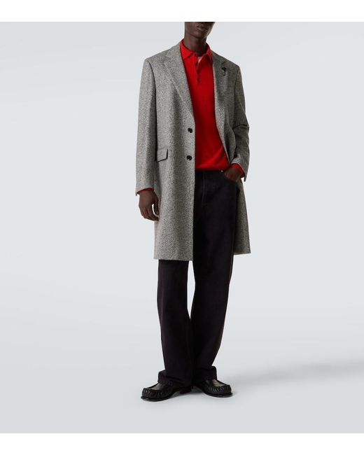 Lardini Gray Herringbone Virgin Wool Tweed Overcoat for men