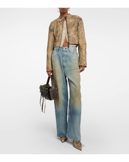 Acne Natural Cropped Painted Leather Biker Jacket