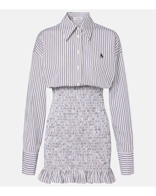 The Attico Blue Striped Ruched Cotton Shirt Dress
