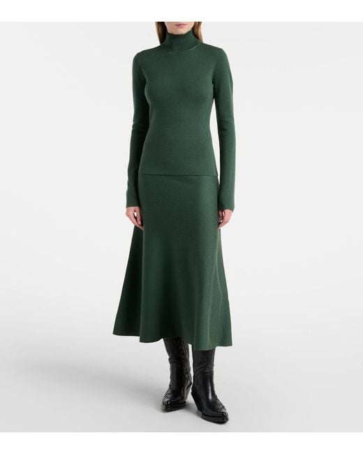 Gabriela Hearst Green Freddie Wool, Cashmere, And Silk Midi Skirt