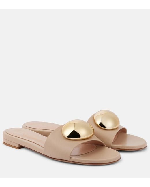 Gianvito Rossi Natural Embellished Leather Slides