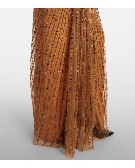 Abito Lungo Anja Con Paillettes di Jenny Packham in Brown